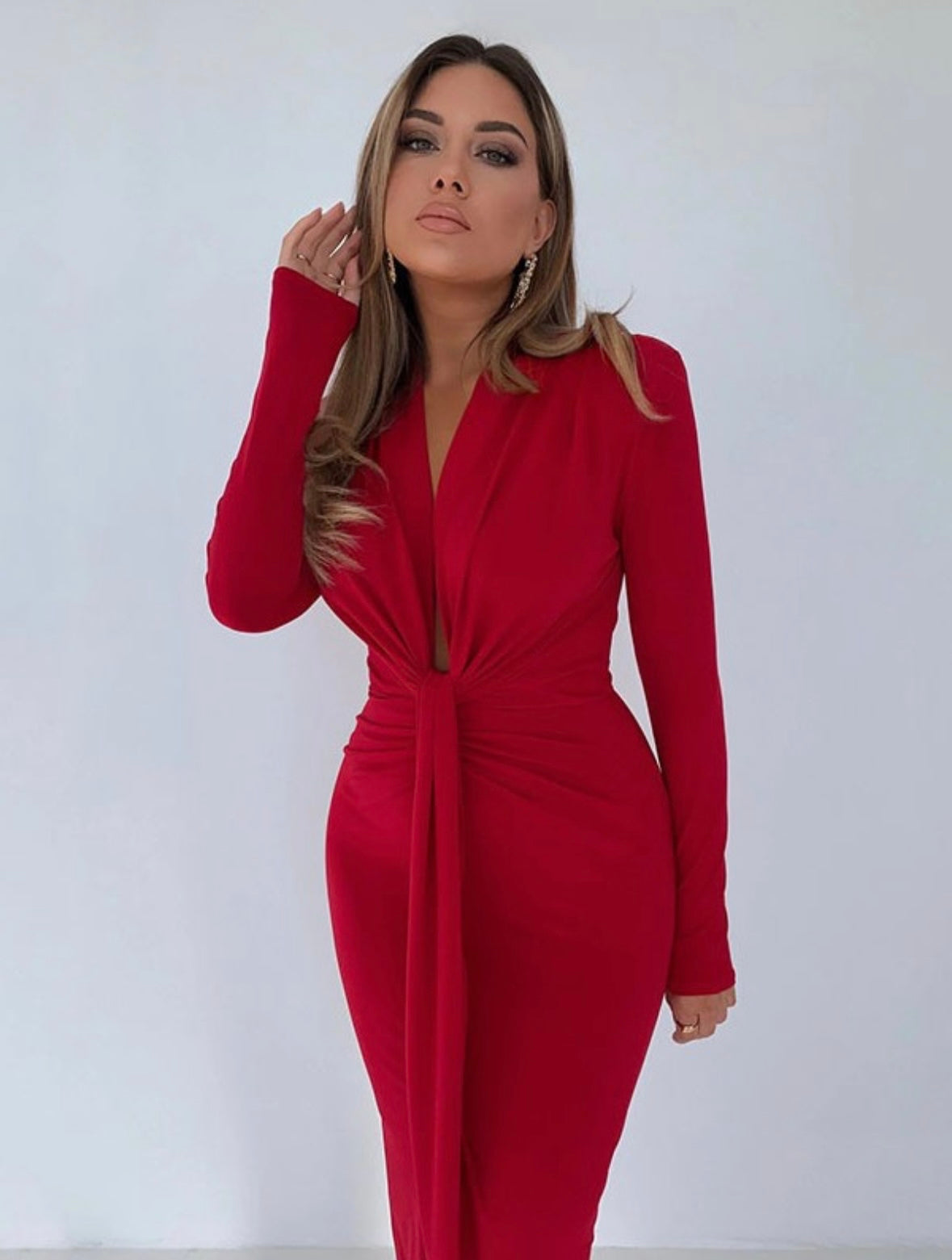 Long Sleeve Ruched Midi Dress