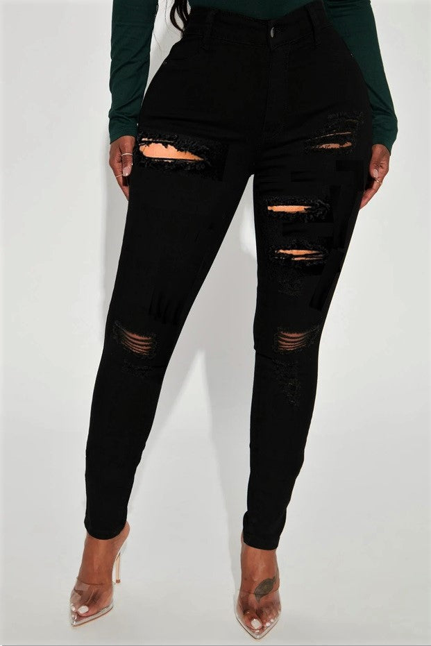 High Rise Slightly Distressed Skinny Black Jeans