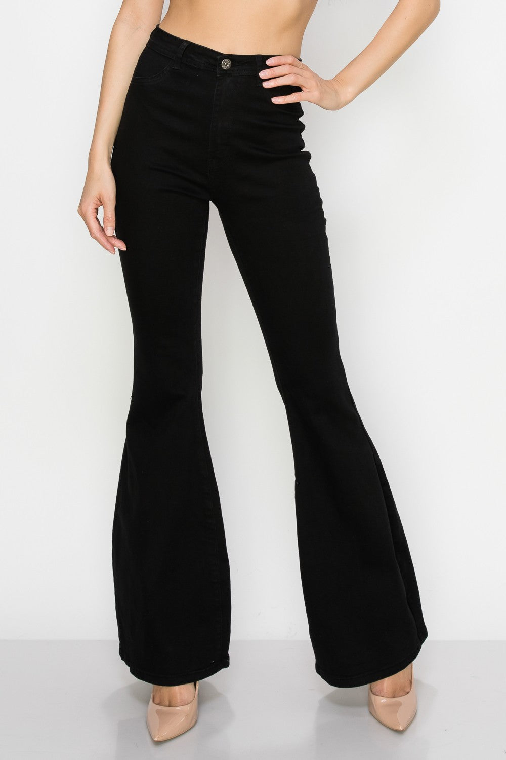 HIGH WAISTED STRETCHY BLACK BELL BOTTOMS