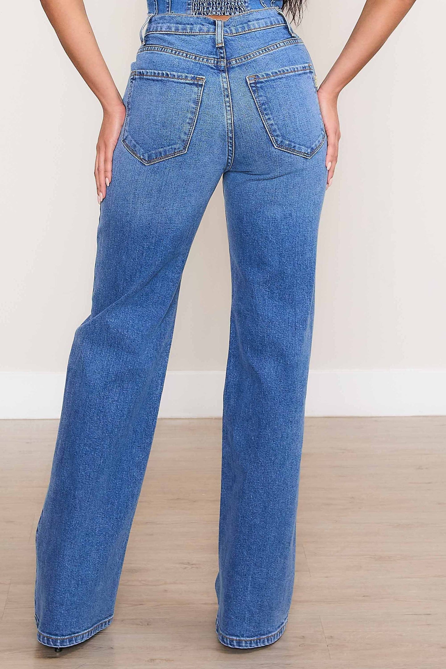 High Rise Subtle Distressed Wide Jeans