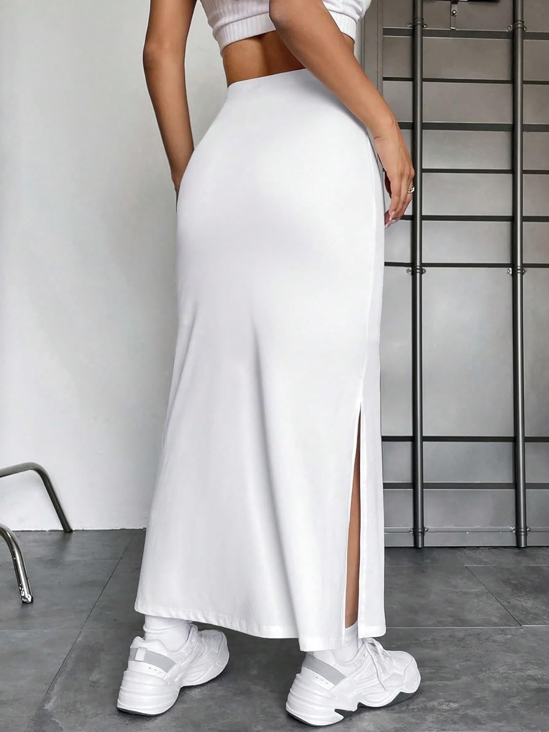 Casual High Waist Side Split Sexy Midi Skirt