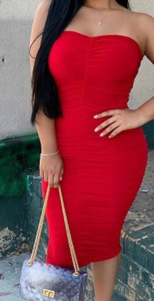 Ruched Layered Midi Tube Dress