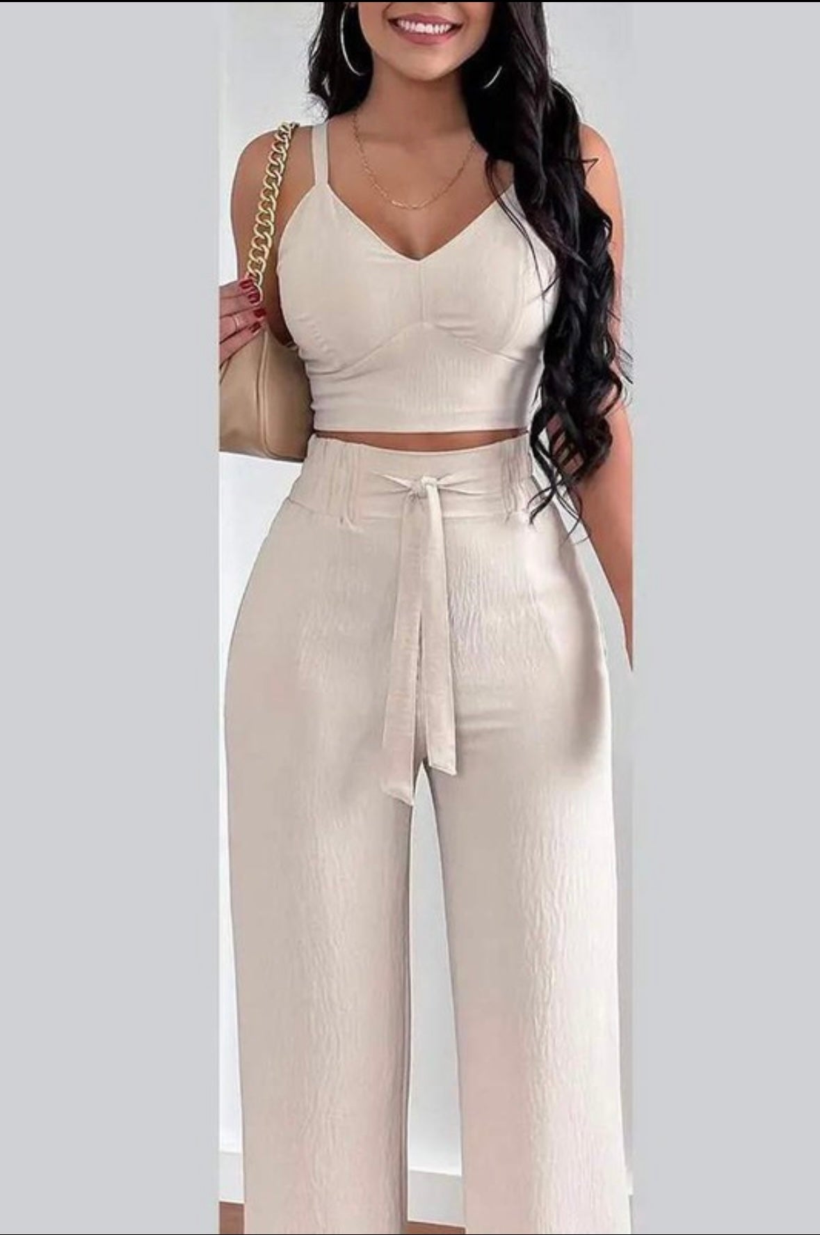 Shirred Crop Top Pocket Design Wide Leg Pants Set