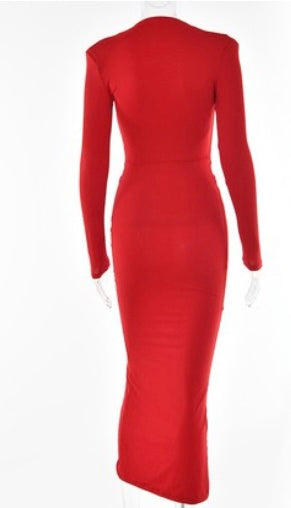 Long Sleeve Ruched Midi Dress