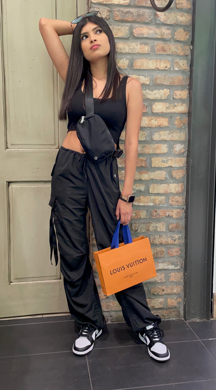 Cargo Pants With Waist Tie And Side Pockets Hanging Strap