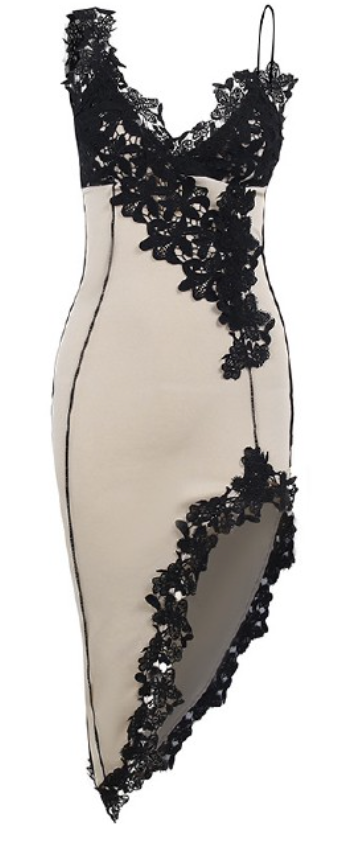 Lace-trim Asymmetric Slit Halter Dress