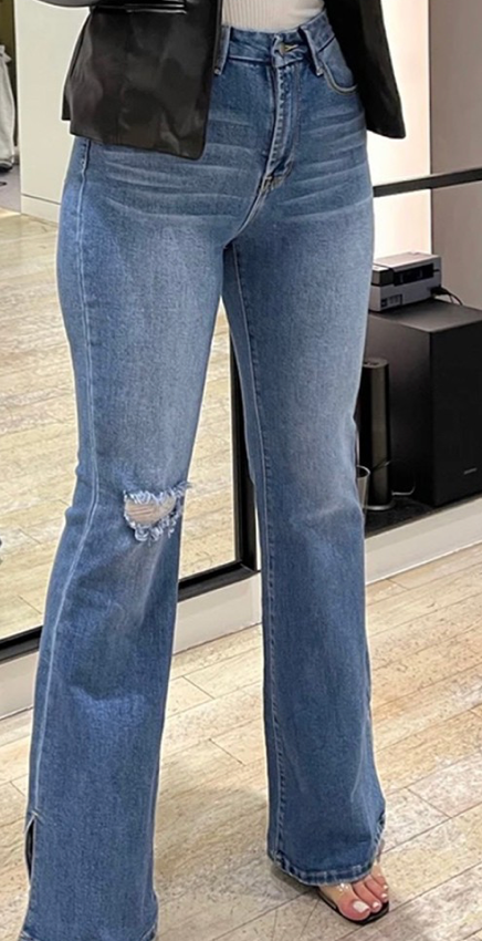 Side Slit Flare Jeans