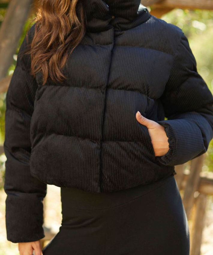 Ribbed Velour Puffer Jacket