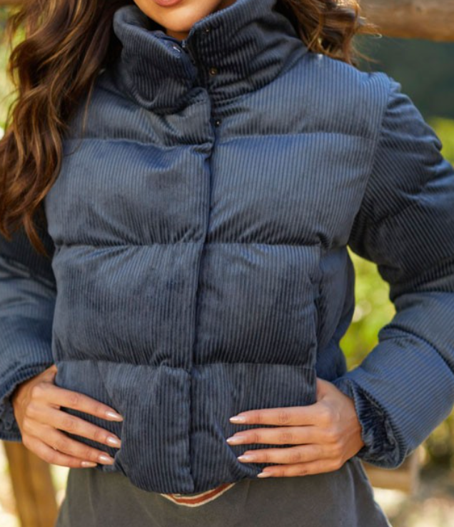 Ribbed Velour Puffer Jacket