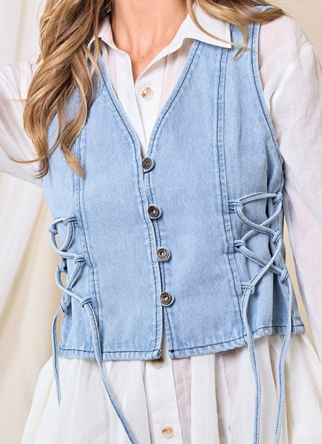 DENIM VEST WITH LACE UP SIDES