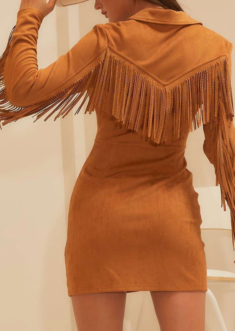Western Stud Fringe Suede Baker Mini Dress