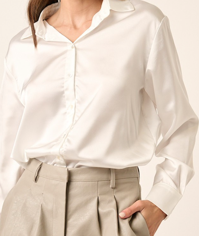 BUTTON DOWN SATIN SHIRT