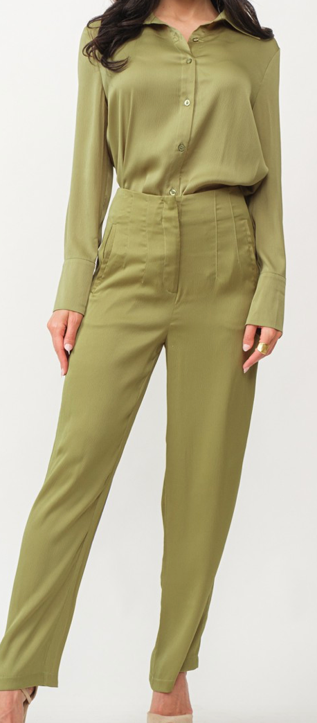 2 piece satin high waist trousers and top set