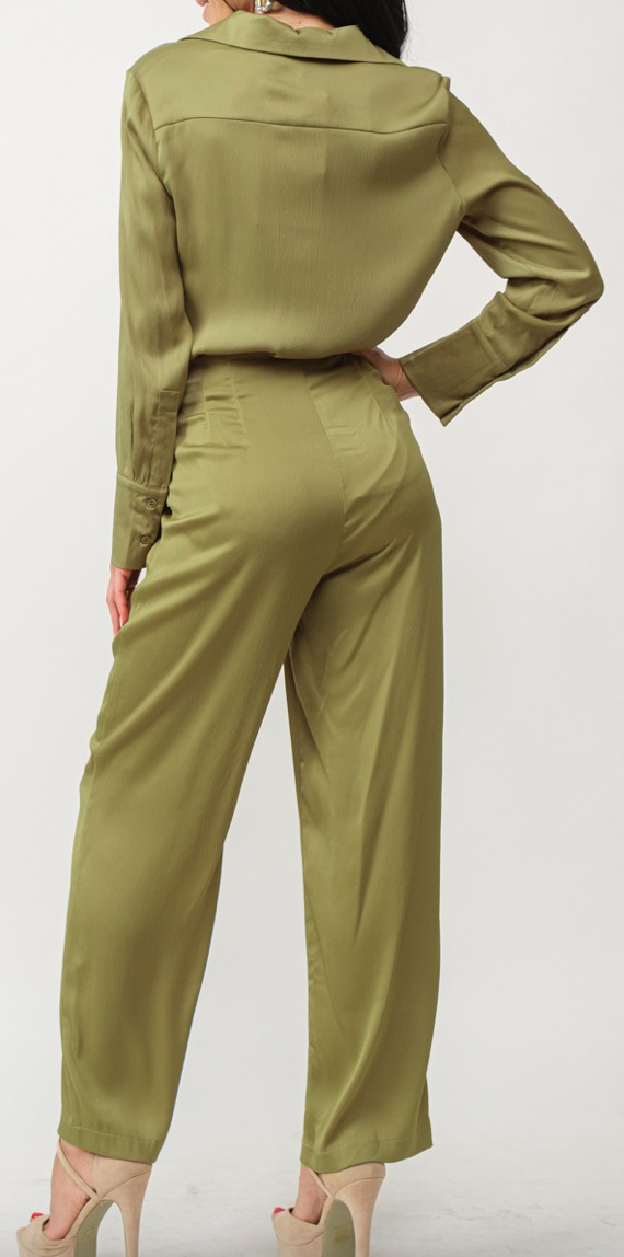 2 piece satin high waist trousers and top set