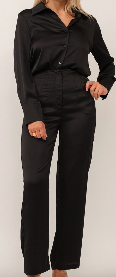 2 piece satin high waist trousers and top set