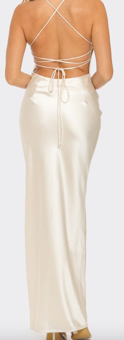 Straight Neck Satin Maxi Dress