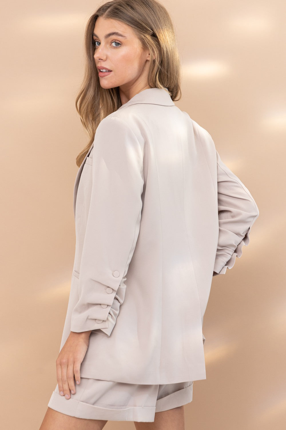 Single Blazer Covered Button Closure Wrinkle